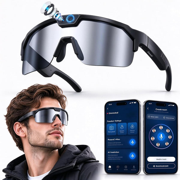 AI Sports Camera Glasses with 8MP Photos 1200P Video Bluetooth Audio Phone Call Wi-Fi