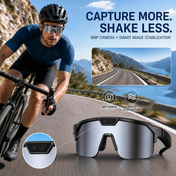 AI Sports Camera Glasses with 8MP Photos 1200P Video Bluetooth Audio Phone Call Wi-Fi