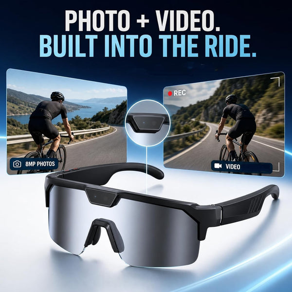 AI Sports Camera Glasses with 8MP Photos 1200P Video Bluetooth Audio Phone Call Wi-Fi