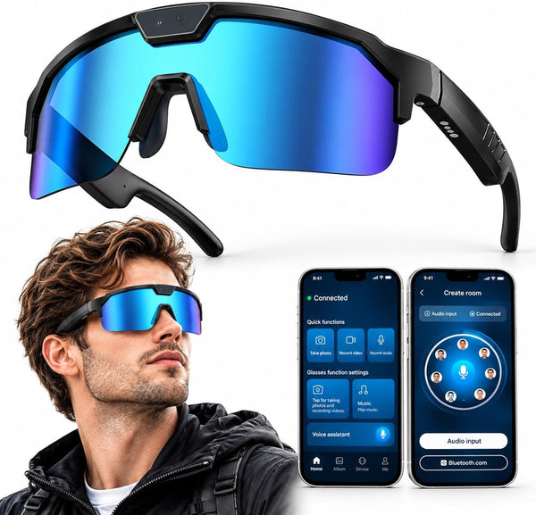 AI Sports Camera Glasses with 8MP Photos 1200P Video Bluetooth Audio Phone Call Wi-Fi