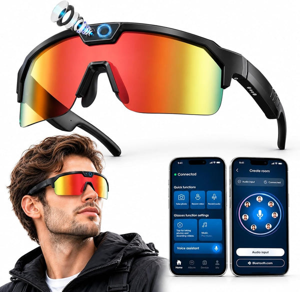 AI Sports Camera Glasses with 8MP Photos 1200P Video Bluetooth Audio Phone Call Wi-Fi