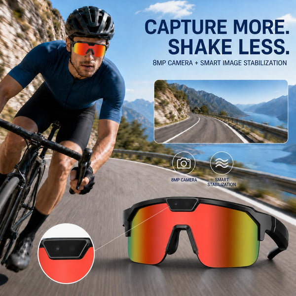 AI Sports Camera Glasses with 8MP Photos 1200P Video Bluetooth Audio Phone Call Wi-Fi