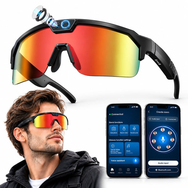 AI Sports Camera Glasses with 8MP Photos 1200P Video Bluetooth Audio Phone Call Wi-Fi