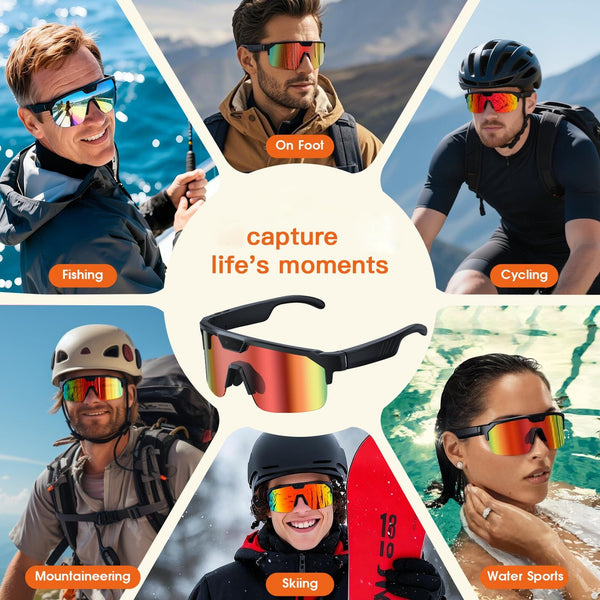 AI Sports Camera Glasses with 8MP Photos 1200P Video Bluetooth Audio Phone Call Wi-Fi