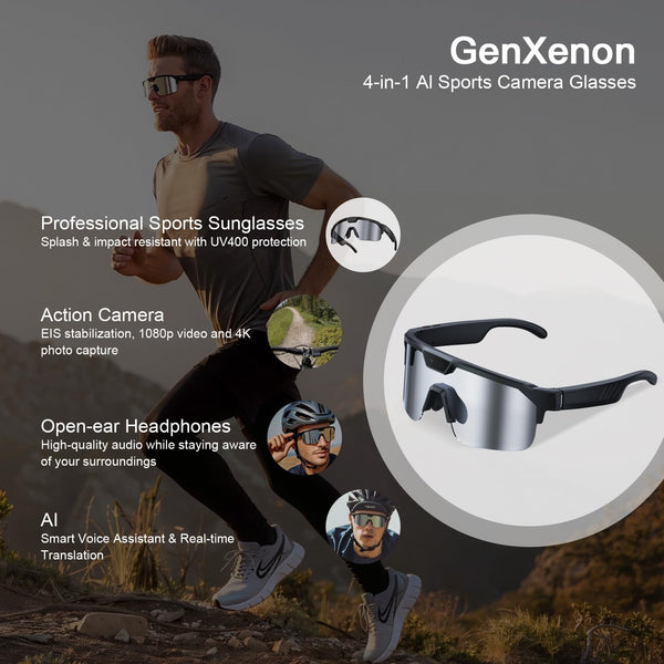 AI Sports Camera Glasses with 8MP Photos 1200P Video Bluetooth Audio Phone Call Wi-Fi