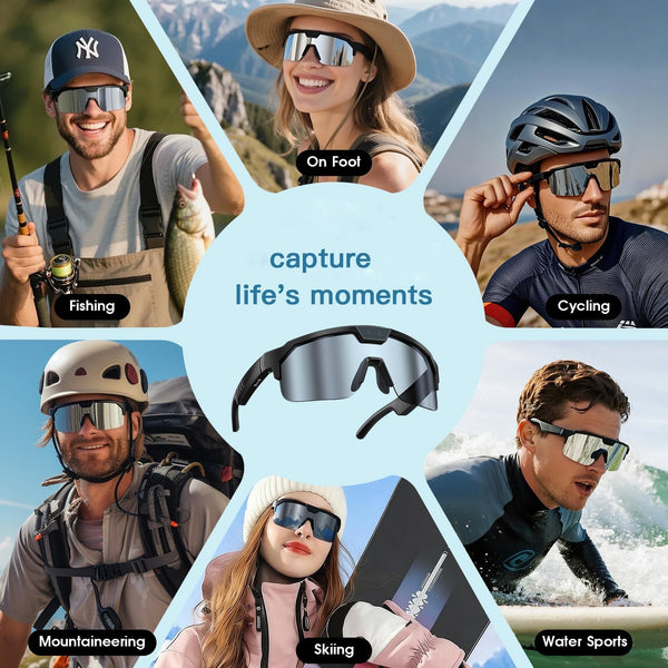 AI Sports Camera Glasses with 8MP Photos 1200P Video Bluetooth Audio Phone Call Wi-Fi