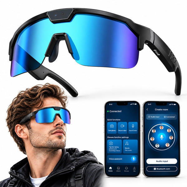 AI Sports Camera Glasses with 8MP Photos 1200P Video Bluetooth Audio Phone Call Wi-Fi