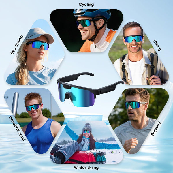 AI Sports Camera Glasses with 8MP Photos 1200P Video Bluetooth Audio Phone Call Wi-Fi