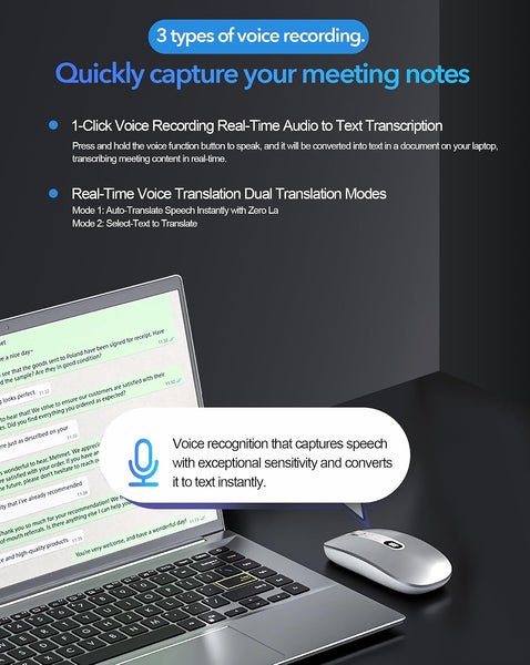 AI Smart Wireless Mouse Voice to Text 200 Language Translator Writing Assistant for MacBook PC Laptop