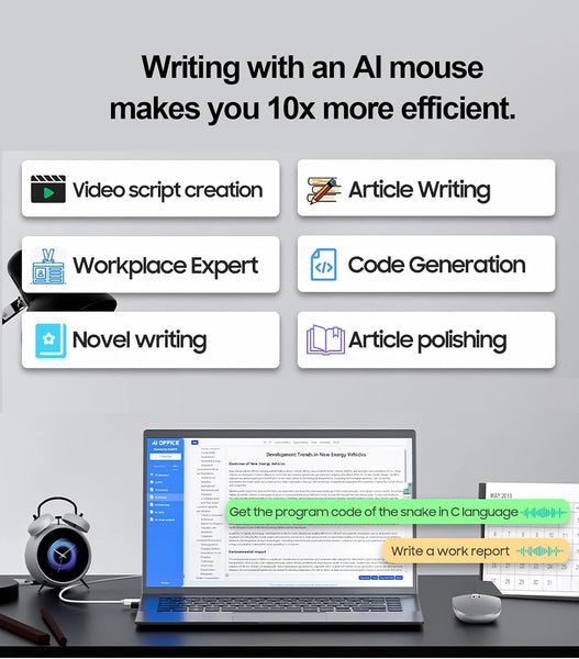 AI Smart Wireless Mouse Voice to Text 200 Language Translator Writing Assistant for MacBook PC Laptop