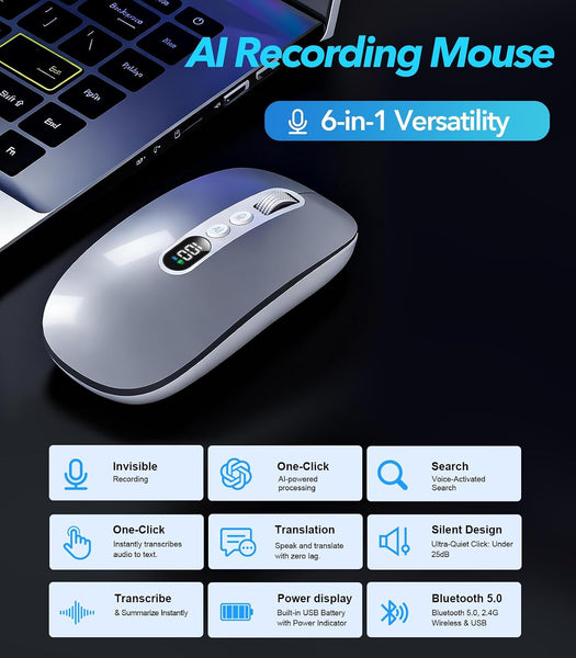 AI Smart Wireless Mouse Voice to Text 200 Language Translator Writing Assistant for MacBook PC Laptop