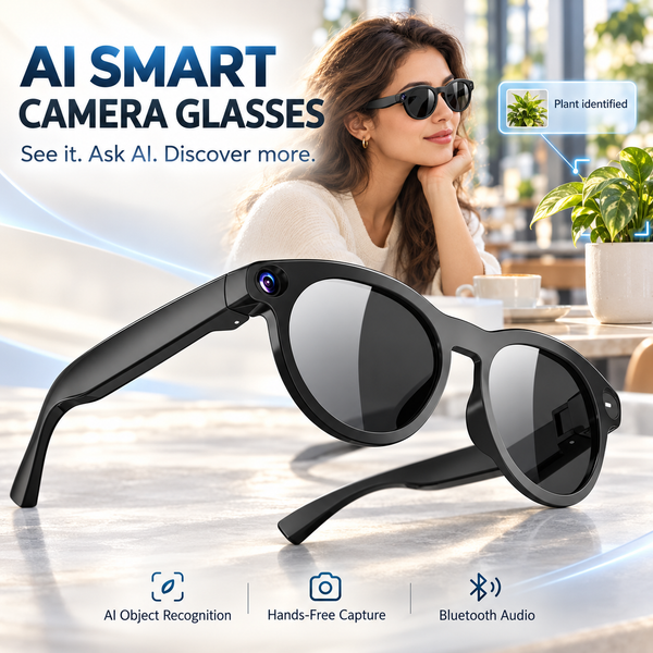 AI Smart Camera Glasses with 1080p Video AI Object Recognition Bluetooth Audio Hands-Free Calling
