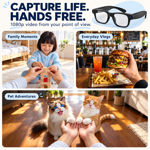 AI Smart Camera Glasses with 1080p Video AI Object Recognition Bluetooth Audio Hands-Free Calling