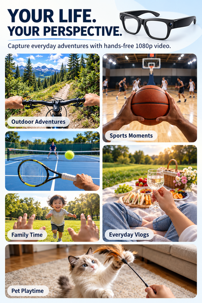 AI Smart Camera Glasses with 1080p Video AI Object Recognition Bluetooth Audio Hands-Free Calling