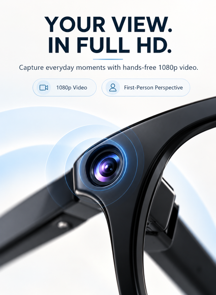 AI Smart Camera Glasses with 1080p Video AI Object Recognition Bluetooth Audio Hands-Free Calling