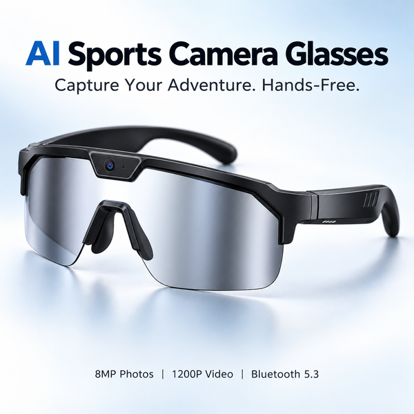 AI Sports Camera Glasses with 8MP Photos 1200P Video Bluetooth Audio Phone Call Wi-Fi