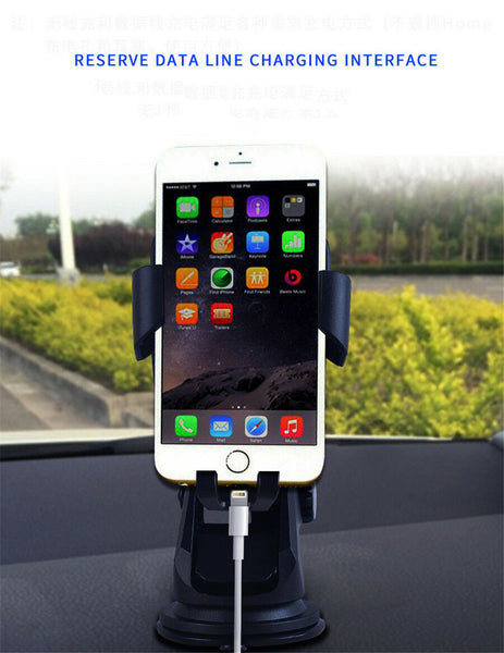 Car Dashboard Sucker Mount Charging Qi Wireless Quick Charger Holder For iPhone Samsung