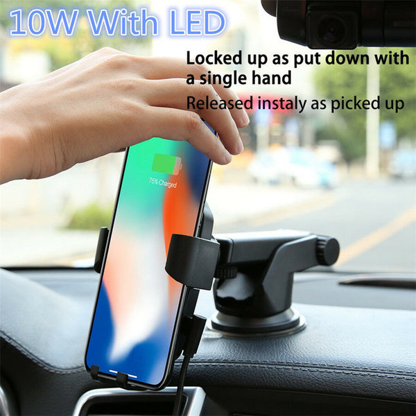 Car Dashboard Sucker Mount Charging Qi Wireless Quick Charger Holder For iPhone Samsung