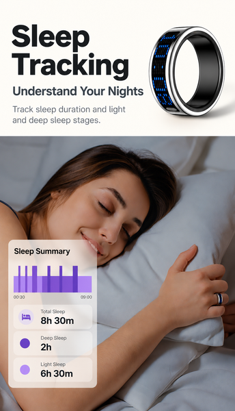 Smart Ring with Color Display Heart Rate & Sleep Tracking Call Alerts IP68 Water Resistance
