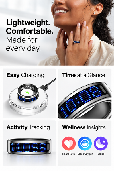 Smart Ring with Color Display Heart Rate & Sleep Tracking Call Alerts IP68 Water Resistance