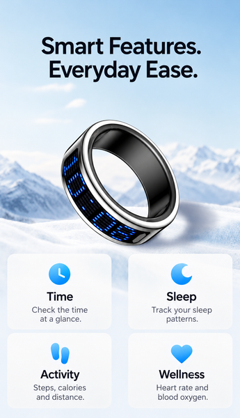 Smart Ring with Color Display Heart Rate & Sleep Tracking Call Alerts IP68 Water Resistance