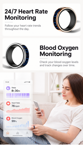 Smart Ring with Color Display Heart Rate & Sleep Tracking Call Alerts IP68 Water Resistance