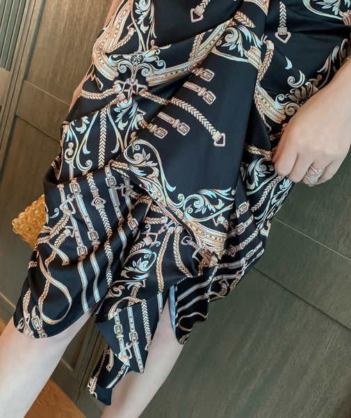 Luxury Ladies Pattern Printed Halter Neck Strapless Back Top Front Slit Evening Skirt Suit