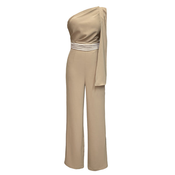 New Minimalistic Style Temperament One Oblique Shoulder High Waist Jumpsuit Rompers
