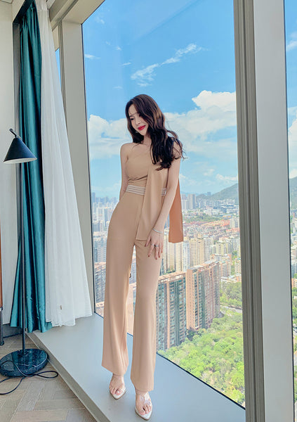New Minimalistic Style Temperament One Oblique Shoulder High Waist Jumpsuit Rompers