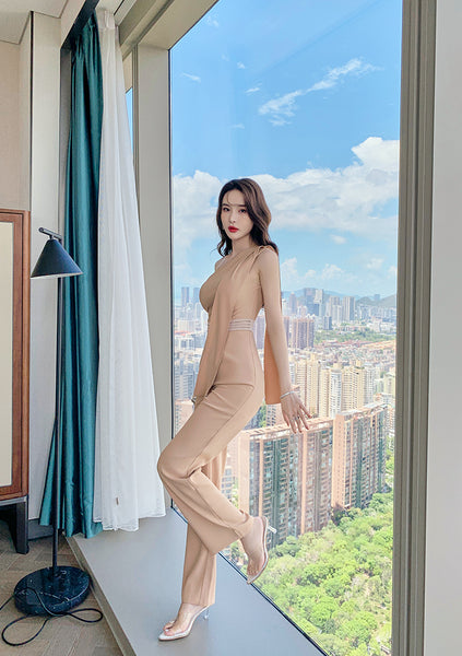 New Minimalistic Style Temperament One Oblique Shoulder High Waist Jumpsuit Rompers