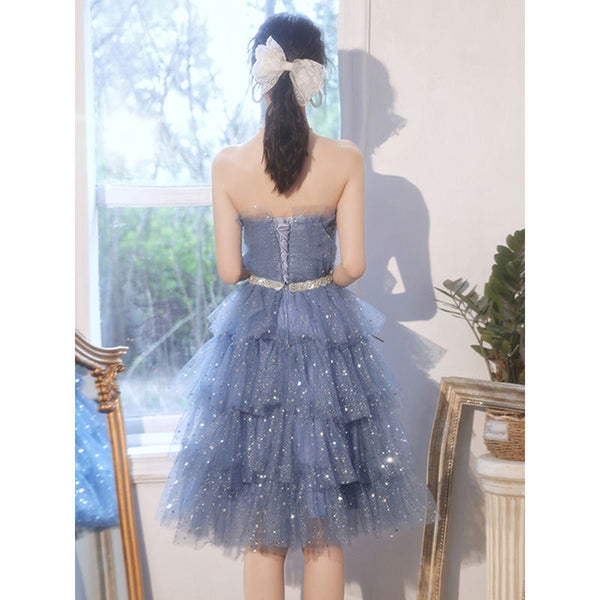 Luxury Banquet Evening Light Ball Off Shoulder Tulle Sequins Tutu Bridesmaid Layered Dress