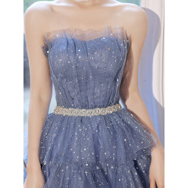 Luxury Banquet Evening Light Ball Off Shoulder Tulle Sequins Tutu Bridesmaid Layered Dress