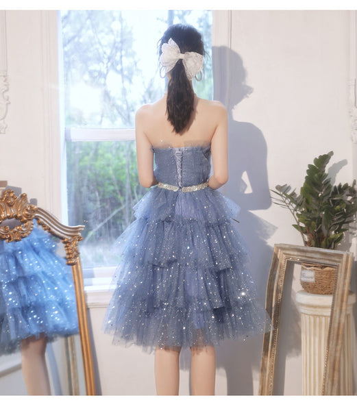 Luxury Banquet Evening Light Ball Off Shoulder Tulle Sequins Tutu Bridesmaid Layered Dress