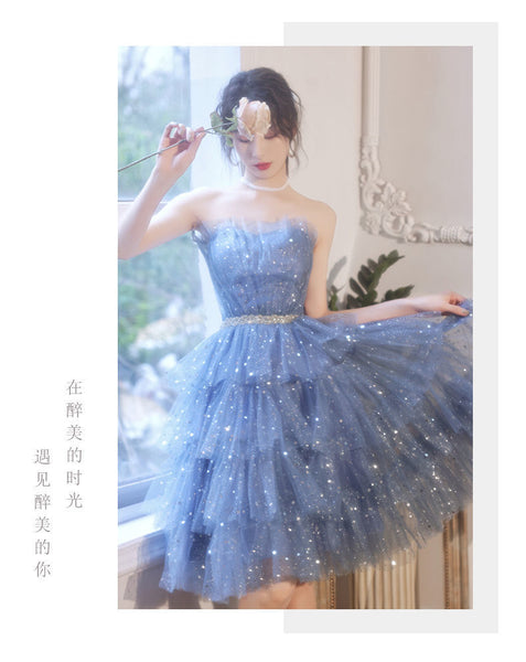 Luxury Banquet Evening Light Ball Off Shoulder Tulle Sequins Tutu Bridesmaid Layered Dress