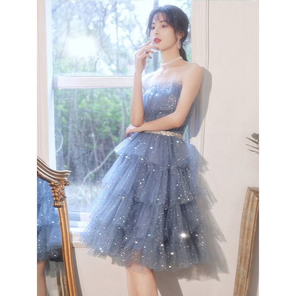 Luxury Banquet Evening Light Ball Off Shoulder Tulle Sequins Tutu Bridesmaid Layered Dress