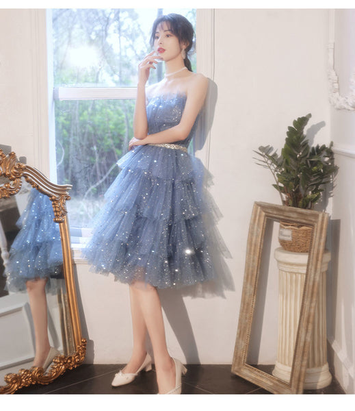 Luxury Banquet Evening Light Ball Off Shoulder Tulle Sequins Tutu Bridesmaid Layered Dress