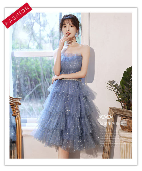 Luxury Banquet Evening Light Ball Off Shoulder Tulle Sequins Tutu Bridesmaid Layered Dress