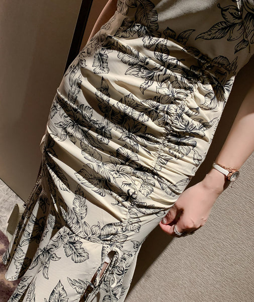 Elegant Chic Floral Pattern Off Shoulder Strap Ruffle Evening Vestidos Midi Dress