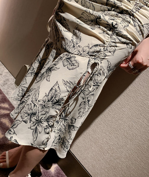Elegant Chic Floral Pattern Off Shoulder Strap Ruffle Evening Vestidos Midi Dress