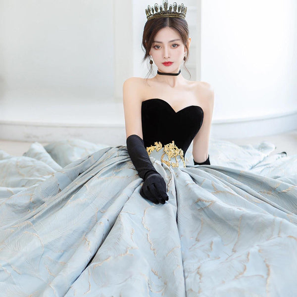 Cute Bridal Satin Wedding Tube Top Elegant Catwalk Sweetheart Evening Dinner Gold Sash Sleeveless Backless Floor Length Dress Long Gown