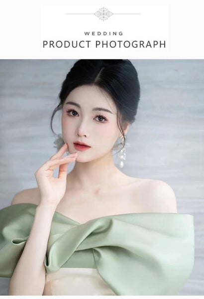 Elegant minimal Off Shoulder Front Bowknot Backless Mermaid Strapless Satin Long Prom Wedding Party Dress