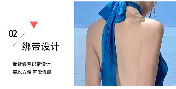 French Sexy Elegant Temperament Off Shoulder Backless Robe Halter Hollow Back Neck Pleated Dress Cutout Maxi Sundress