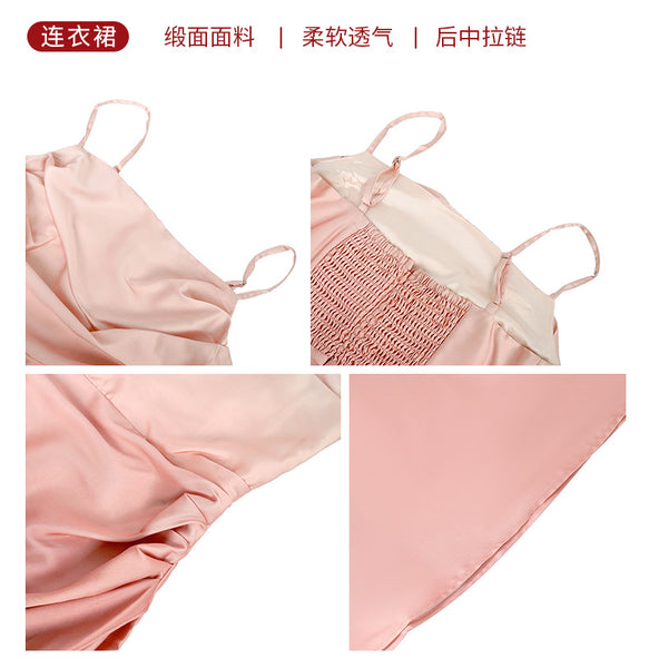 Summer Sweet Women Girly Temperament Sleeveless Side Slit Gradient Pink Color Change Fishtail Robe Waist Maxi Dress