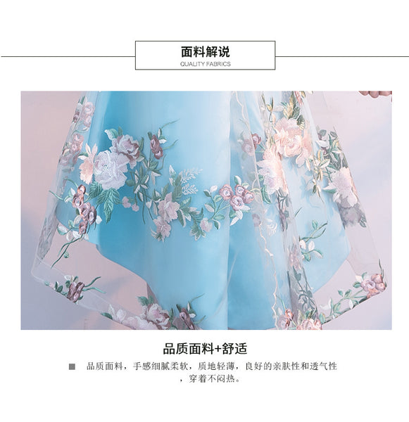 Chinese Fashion Elegant Stand Collar Floral Embroidery Flower Embroidered Cheongsam Short Sleeves High Low Wedding Party Dress