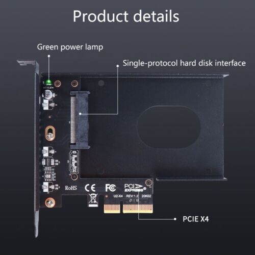 PCIe 4.0 x4 to 2.5 Inch U.2 SFF-8639 NVMe SSD Adapter Card with Drive Mounting Tray for Desktop PC and Workstation