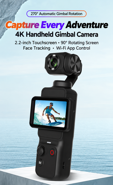 Handheld Gimbal Sport Camera with 4K Video and 2-Axis Stabilization