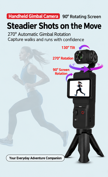 Handheld Gimbal Sport Camera with 4K Video and 2-Axis Stabilization