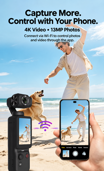 Handheld Gimbal Sport Camera with 4K Video and 2-Axis Stabilization
