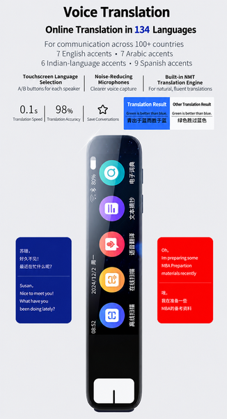 Smart Translation Pen with Voice, Scan & Photo Translation, Touchscreen and Offline Support