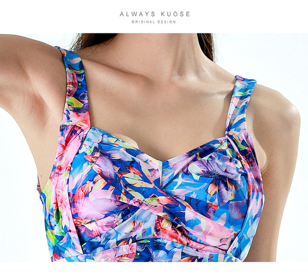 Retro Vintage Fashionable Women Backless Floral One Piece Swimsuit
